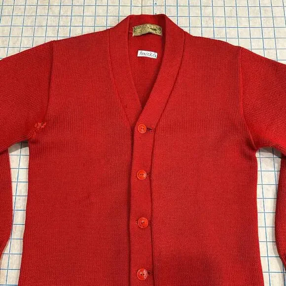 Vintage Imperial Cardigan Mens Size 38 1940s 1950s Made in USA Distressed Red - Picture 7 of 15